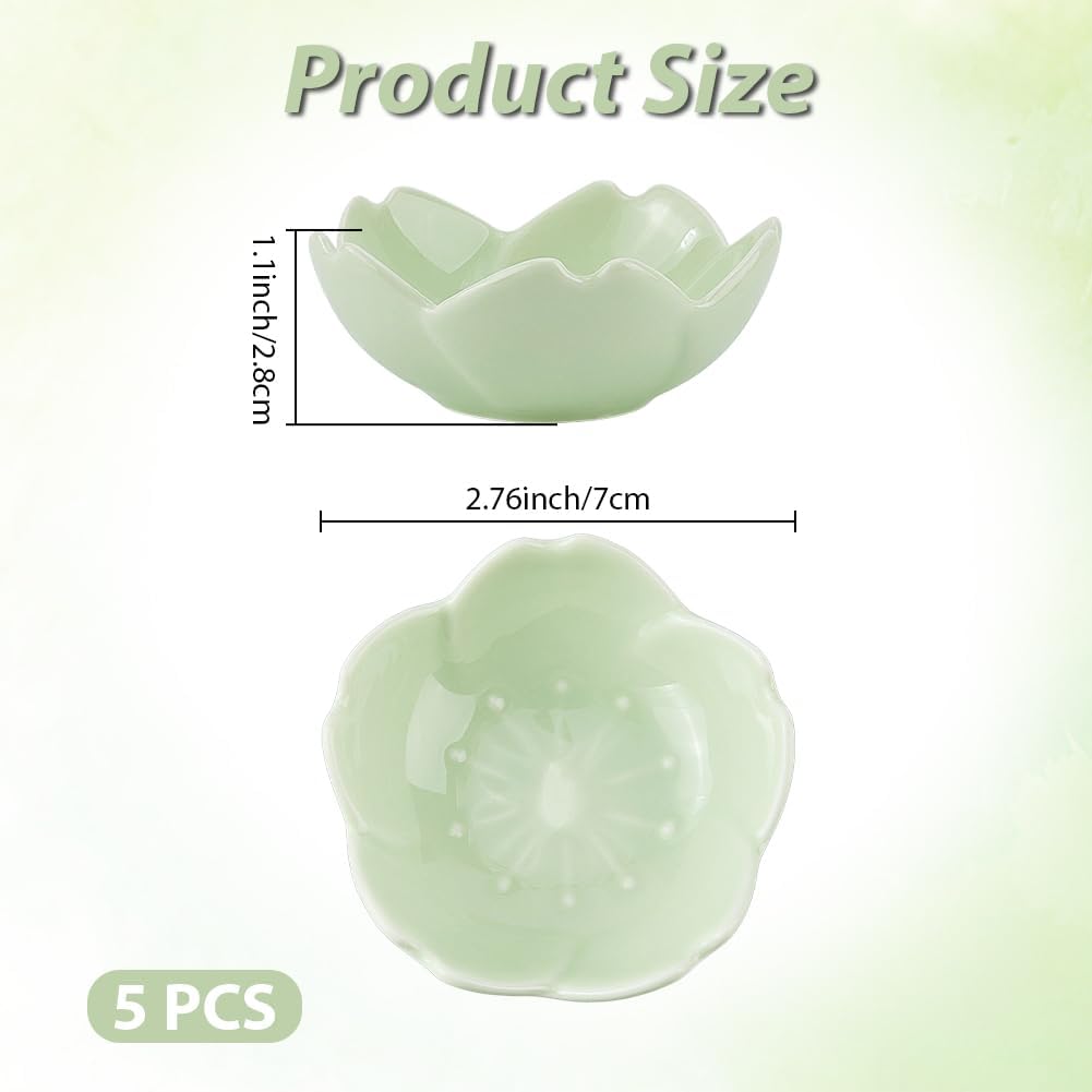 CRASPIRE 5Pcs Flower Ceramic Sauce Dishes Mini Cute Green Cherry Blossom Plates Seasoning Japanese Sushi Soy Dipping Dish Dessert Bowl Appetizer Plate Afternoon Tea for Kitchen Home Restaurant