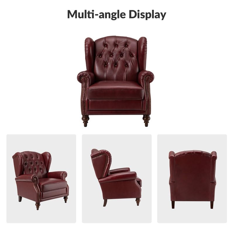 Image of Amyri 33 inch Wide Faux Leather Wingback Armchair with Button-Tufted Backrest (Burgundy)