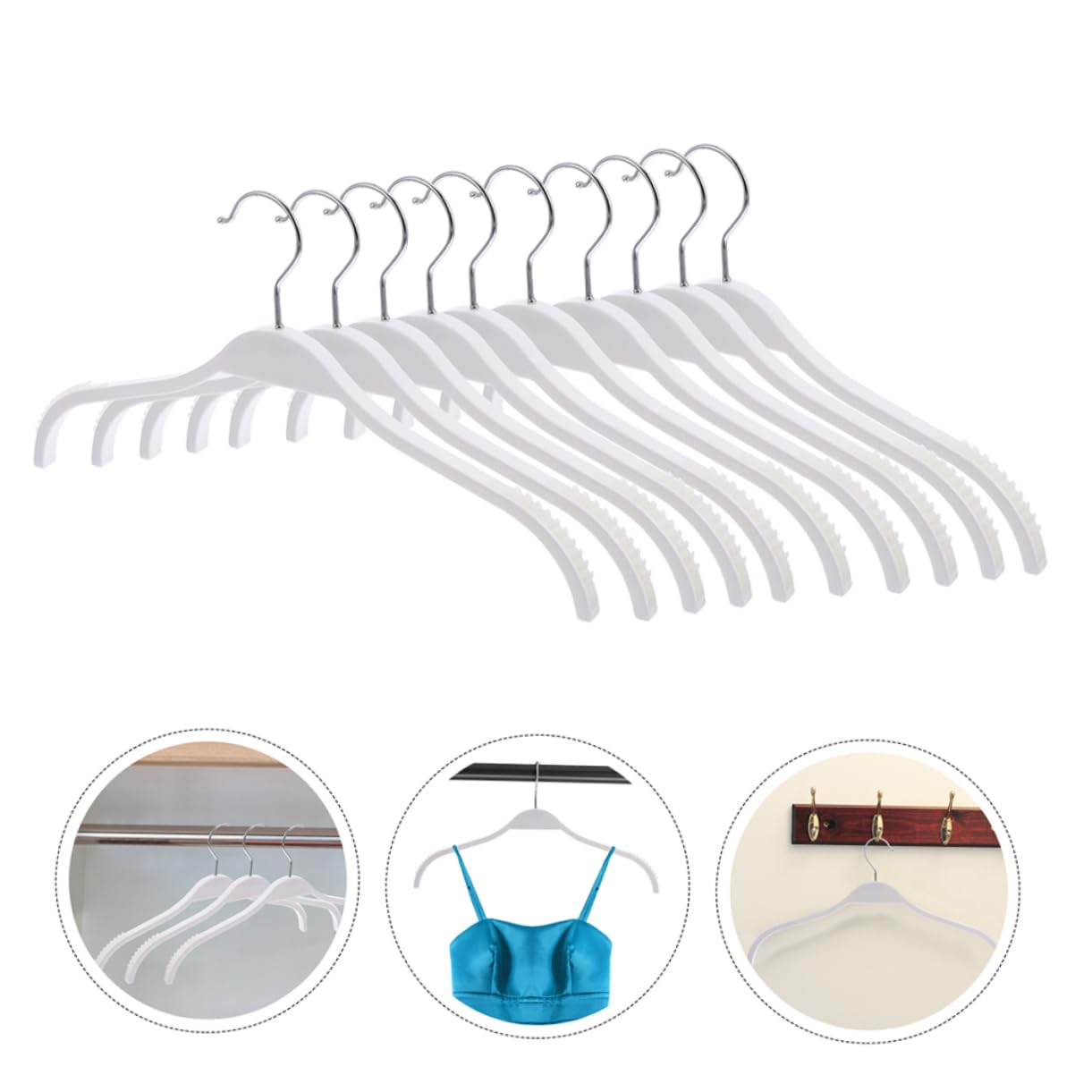 Hohopeti Grucce per Vestiti senza Segni in Abs e Acciaio Inox, Bianche, 12 Pezzi, Design Ergonomico Salvaspazio per Armadio