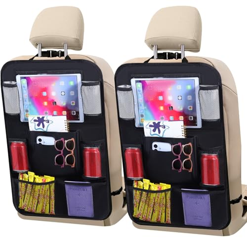 TCJJ Car Seat Organiser, Car Organiser Back Seat for Kids, Car Backseat Organizer with 10 Touchscreen Tablet Holder and 9 Pockets Storage Black/2 Pack