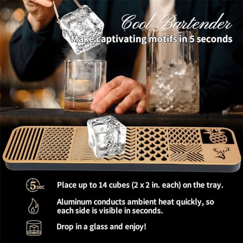 Clear Ice Stamp Tray, Cocktails Custom Ice Cube Stamp, Craft Modern Ice Molds for Whiskey in 5 Seconds, Bartender Accessories for Clear Ice Cocktails, Whiskey, Bourbon