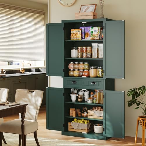 HOLTICO Armoire de cuisine, armoire haute buffet, armoire de salle à manger, armoire de rangement avec portes et étagères pour salle à manger, cuisine, salon,...