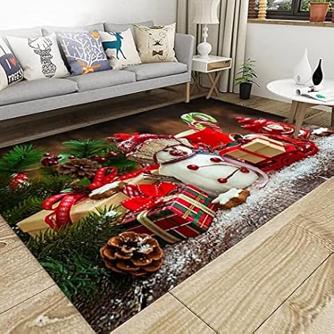 CERYUEE Christmas Area Rugs Snowman Xmas Gift Floor Mat Green Pine Branch Doormats for Kitchen Bathroom Non-Slip Rug 31x20 inch Cover
