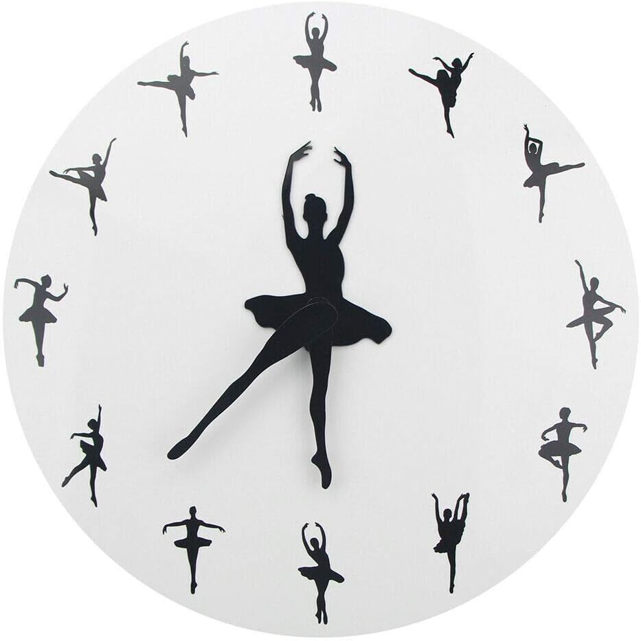 Timelike Modern Frameless Large 3D DIY Wall Clock Kit Decoration Home for Living Room Bedroom Acrylic Dance Clock Ballet Dance Classroom Decoration White