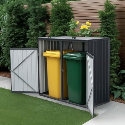 Cache Poubelle Exterieur | 160 x 80 x 122 cm | Métal (Acier galvanisé) | Couleur Anthracite | Abri Poubelle Exterieur Double | Local Poubelle | Ravigarden