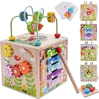 KMTJT Montessori Motorikwürfel Spielzeug ab 1 2 3 Jahr | Aktivitätswürfel Steckspiel Holz ab 12 18 Monate Baby | Geschenk Mädchen Jungen | Kinder Holzspielzeug Motorikspielzeug ab 1 Jahr (Rosa)