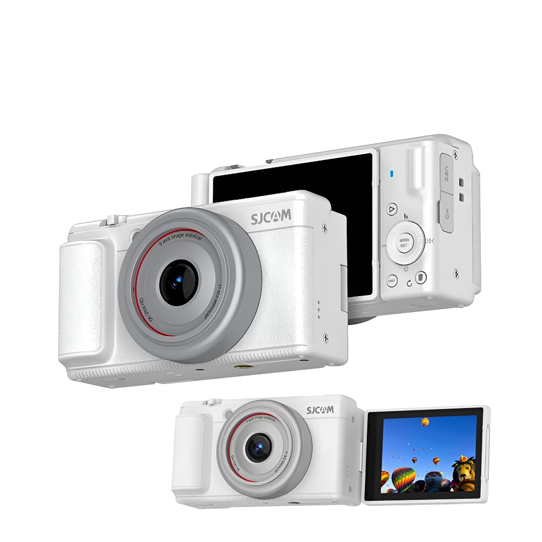 SJCAM ZV200 5K 80MP Flip Screen Digital Camera | 16X Digital Zoom, Sony Sensor with 6-Axis Gyro, 9 Preset Modes, 800 mAh Digital Point and Shoot Camera for Vlogging Beginners (White)