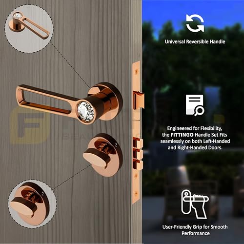 Image of Nice Mortise Door Handle Lock Set /Premium Zinc Alloy Door Handle with Locks /Heavy-Duty Main Door Handle with Lock for Home, Office & Hotel Doors - 3 Years Warranty (PVD Bronze)