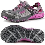 HUMTTO Women's Amphibious Water Shoes Summer Hiking Sandals Outdoor Non-Slip Closed Toe Water Sandals River Shoes 11 Grey-Pink Purple