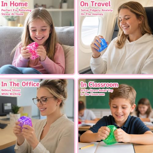 Image of 4 Pack Ice Cube Squishy, Slow Rising Squishy Toys with Glitter, Sensory Fidget Cube Set for Kids Teens Adults, Stress Relief Squeeze Toys