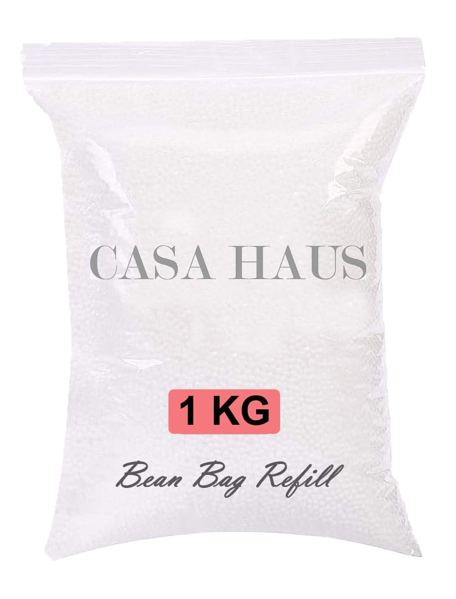 Casa Haus Premium Virgin Grade Thermocol Balls Refill for Pillows, Sofa, Bean Bags, Soft Toys & Beans for Bean Bag Refill 1 Kg (Pearl White)
