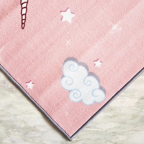 Image of Matz&More Kids Play Area Rug | 100x150 cm | Pink Little Unicorn Sky Design | Soft Nylon Loop Pile Carpet with Anti-Slip Backing | Children's Play, Bed & Classroom Floorings