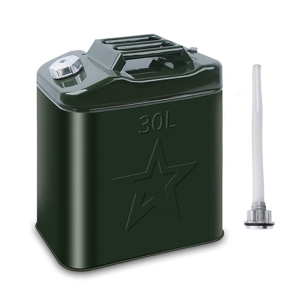 Liudan Kanister na benzynę o pojemności 20 l / 30 l, gruby, metalowy pojemnik na paliwo może być używany w garażu lub samochodzie (zielony) kanister na paliwo (rozmiar: 30 l)