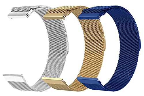 Image of AONES 20mm Pack of 3 Magnetic Loop Watch Strap Compatible for Compaq Q Watch Balance Metal Chain SmartWatch Band
