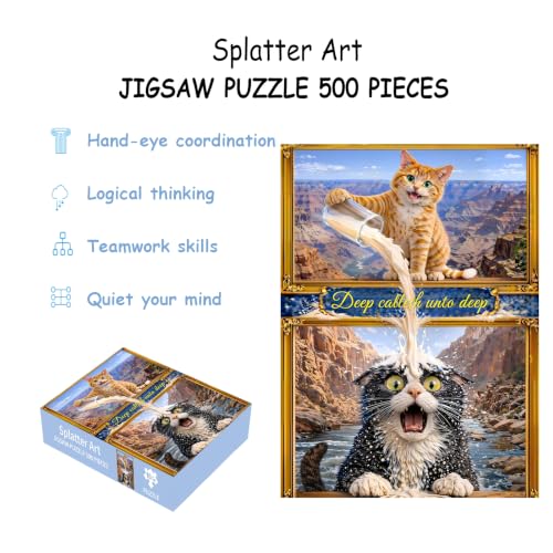 Puzzles para adultos 500 piezas, rompecabezas de ventana con gato - arte de manchas, rompecabezas de gato imposibles para personas mayores y familia, 20.47x14.96 pulgadas, póster 1:1, letras en el reverso miniatura 2
