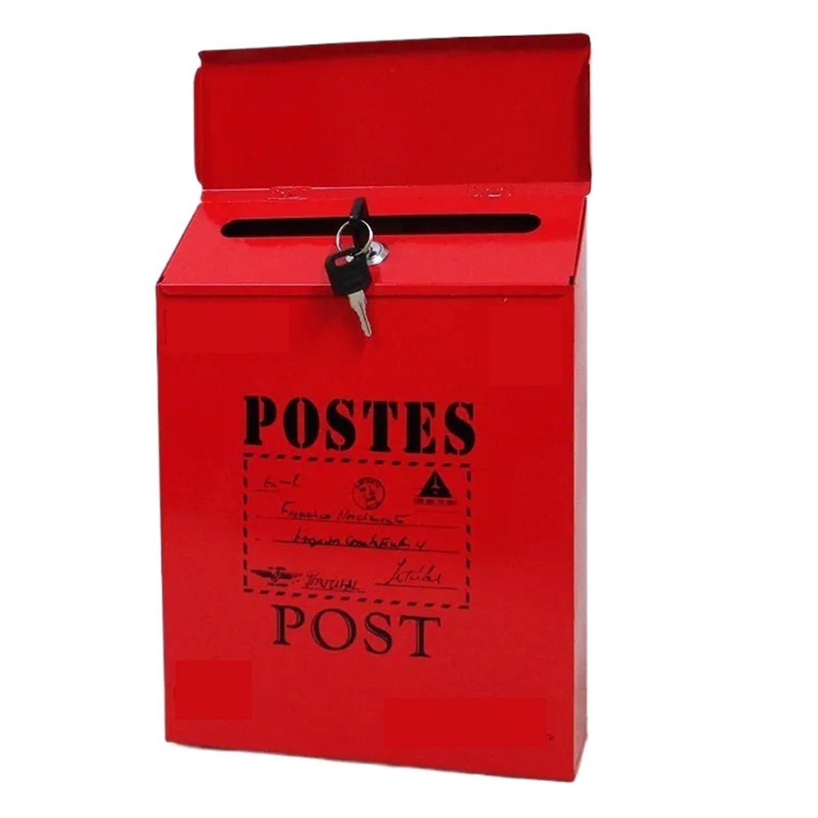 Wall Mounted Letterbox Wall Mount Mailbox Vintage Mail Postal Letter Newspaper Box Waterproof Mailboxes Garden Decoration(Red-bigwords)