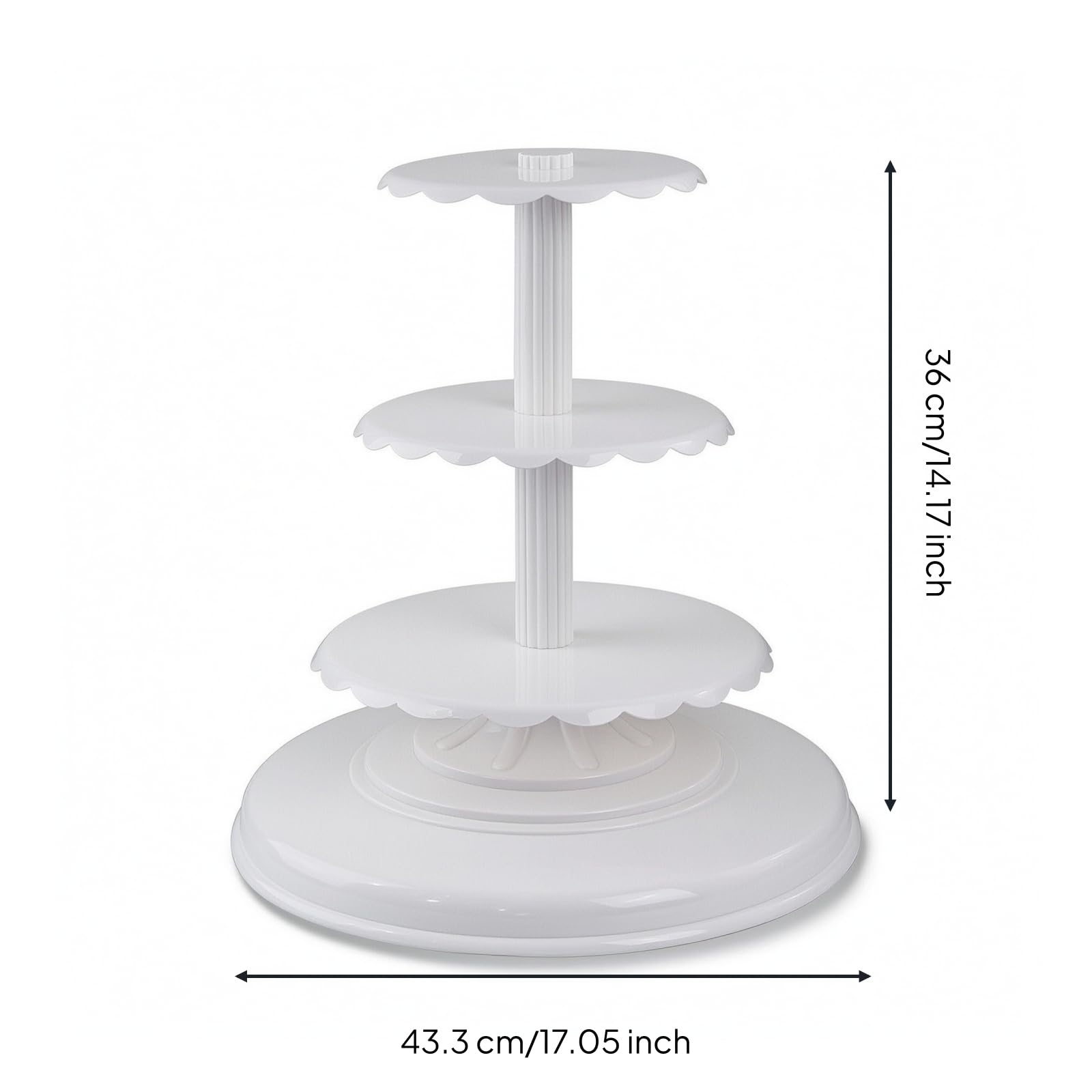 Support à Pâtisseries à Trois Niveaux avec Base Ron Large et Stable pour Exposer Gâteaux et Tartes Lors Réunions, Blanc, Trois Couches pour [6/8/10 Pouces] Espacement 18cm