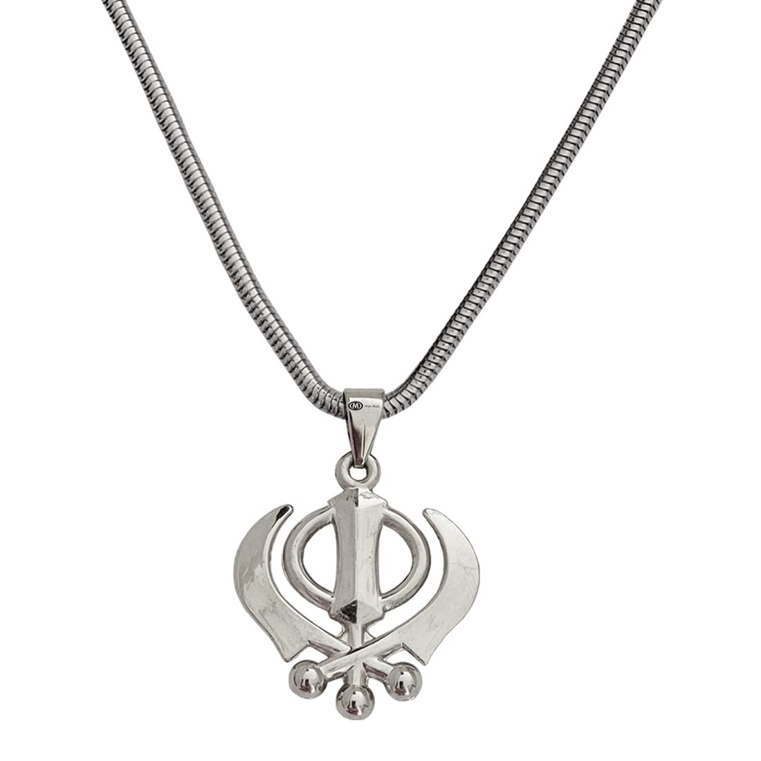 M Men StyleBold Heavy Sikh Khanda Sardar Sikhism Silver Stainless Steel Pendant Necklace Chain for Unisex