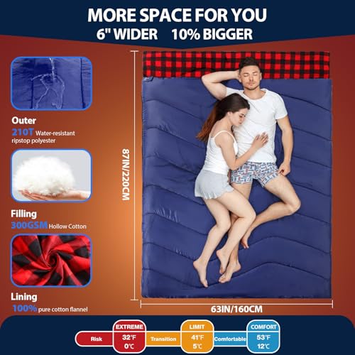 ETGLCOZY Doppelschlafsack Baumwolle Flanell Schlafsack 2 Personen – Ansicht 2