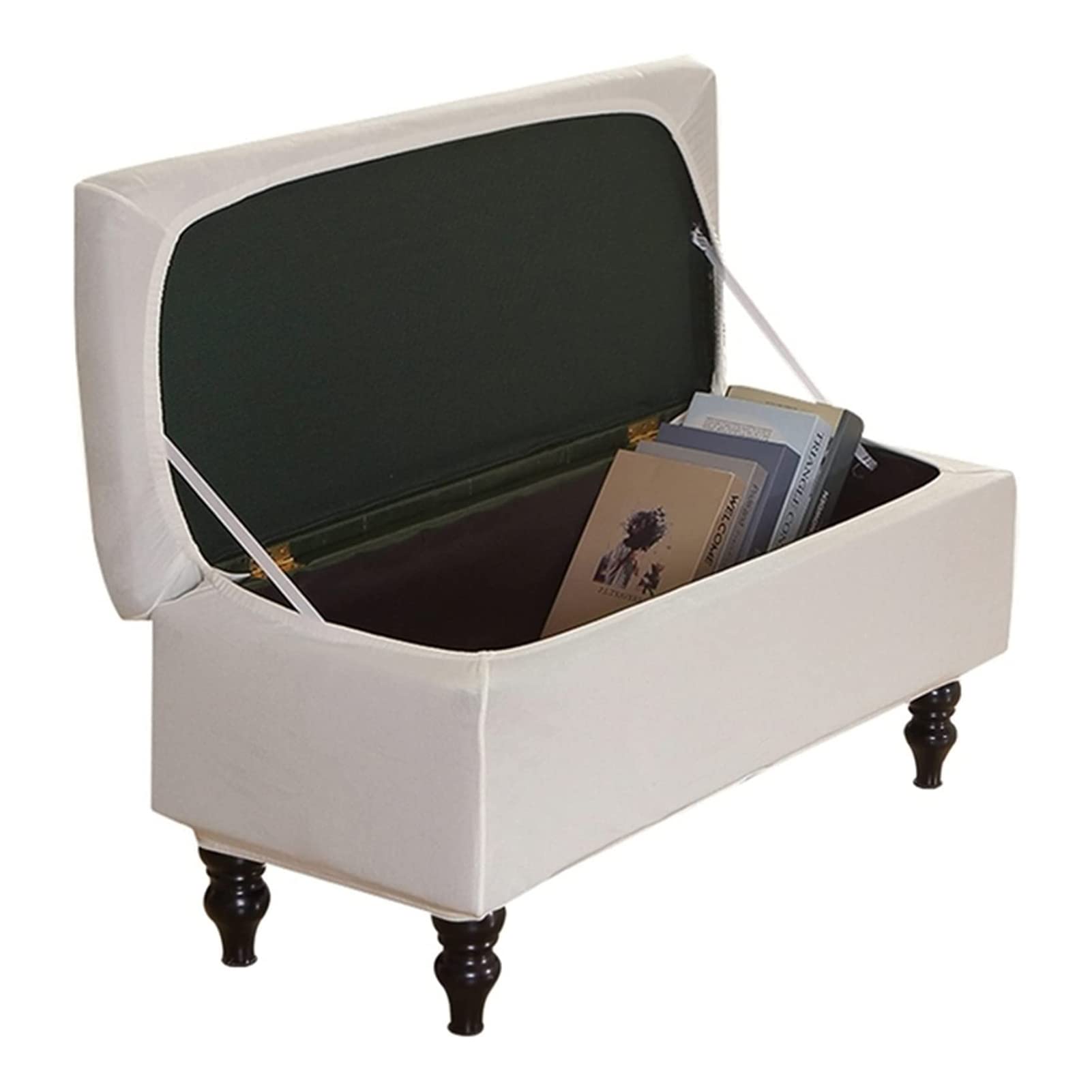 LIEFSS Ottoman Cover Rectangle Storage Ottoman Bench Slipcovers Velvet Folding Storage Bench Cover Footrest Stool Slipcover (White,Medium)