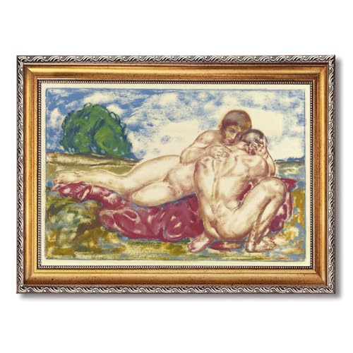 Framed Embracing Lovers Poster Canvas Print Art, Modern Art Print
