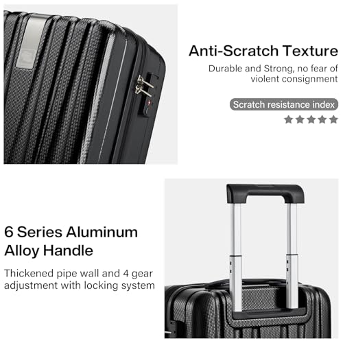Image of Hanke 16 Inch Underseat Carry on Suitcases with Wheels,Lightweight Hard Shell Carry on Luggage for Weekender,Travel Approved Small Suitcase,Travel Luggage for Womem Men,Jet Black.