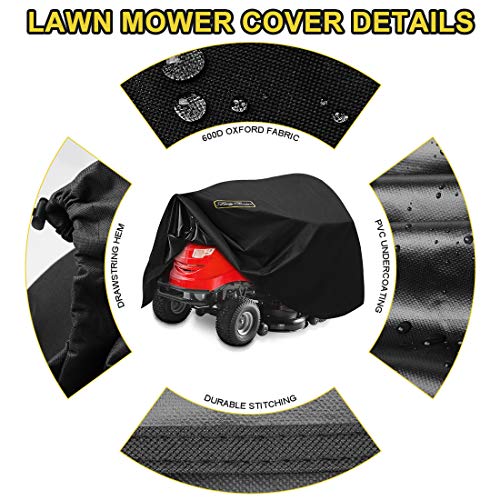 LadyRosian Lawn Mower Cover, 100% Waterproof Outdoors Heavy Duty 600D Oxford UV Protection Riding Lawn Tractor Cover Fits Decks up to 54\"