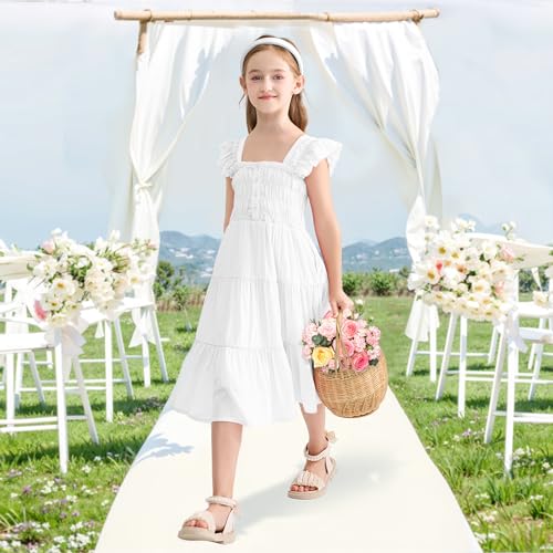 Rolanko Tween Girls Summer Dress Ruffle Sleeve Smocked A-Line Tiered Sundress for Kids with Pockets2