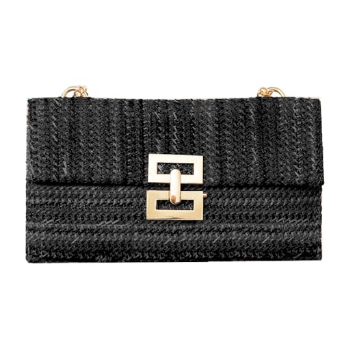 Image of Huralona Women Straw Woven Clutch Purse Pleated Handbag for Summer Beach Vacation Straw Shoulder Crossbody Bag