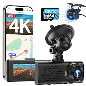 Dash Cam Front and Rear, Dash Cam 4K+1080P Dash Camera for Cars w/WiFi & App Control, Free 64GB Card, Mini Dashcam Built-in GPS, Night Vision, Loop Recording,G-Sensor, 170°Wide Angle, 24H Parking Mode