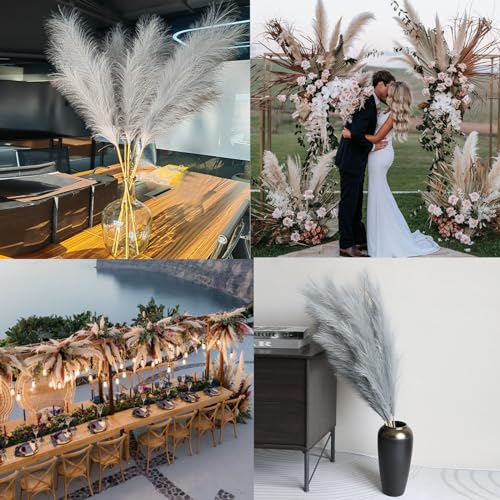 Image of 38 inch 10 Stems Faux Pampas Grass Decor Grey Tall Pampas Grass for Floor Vase