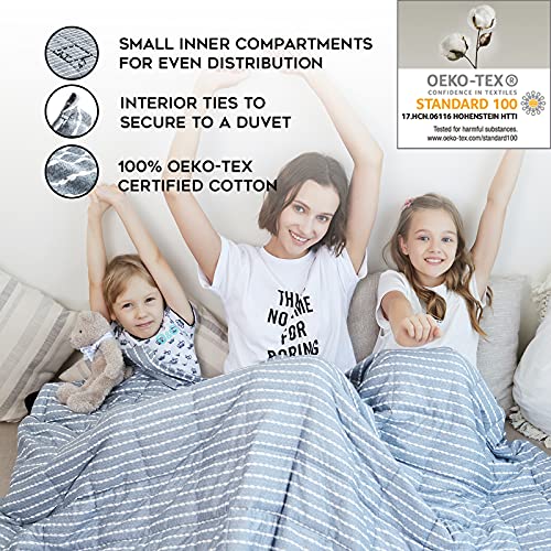 YnM Weighted Blanket, Heavy 100% Oeko-Tex Certified Cotton Material(Blue White, 80''x87'' 20lbs), Two Persons(90~160lb) Sharing Use on Queen/King Bed | A Duvet Included