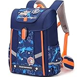 Amythe Schulrucksack Jungen Ergonomisch 1-4. Klasse mit Brustgurt, 2025 Kinderrucksack Schule 6-10 Jahre Schulranzen mit Abnehmbarer Gürtel und Reflektierend-Blau