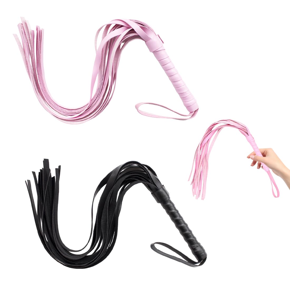 2 pezzi Frusta per domare in Pelle PU, Frusta da Equitazione,Frusta da Equitazione,Outdoor Sports Portatile Antiscivolo Simil Pelle Frustino Cavallo,Frusta Antiscivolo per Cavallo,Nero,rosa