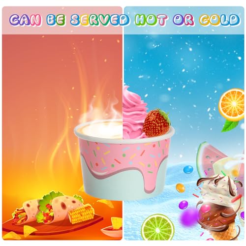 Image of Boao 100 Set 5 oz Ice Cream Cups with Spoons Disposable Paper Sundae Dessert Bowls Summer Party Supplies (Confetti Style)