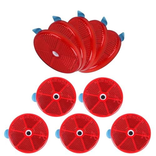 Image of 10 Pack Red Self Adhesive and Screw on Round Reflectors, DOT SAE Approval Road Safety Gate Posts Rear Reflectors for Mailboxes Driveway Trailer Caravan Tunnels Truck Tractor Boat Lorry