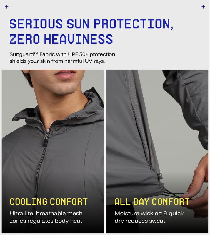 Image of BLUE TYGA Air Pro Sunscreen Jacket | UV Protection Hooded Jacket | 40 GSM Nylon, Breathable Mesh, Quick-Dry Summer Wear