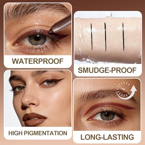 Image of Grey Black Matte Gel Eyeliner Pencil, Waterproof Smudge-proof Long Lasting Plum Eye Liner, High-Pigmented Smooth Creamy Formula for Mature Women, Eyes Makeup Pen with Sharpener