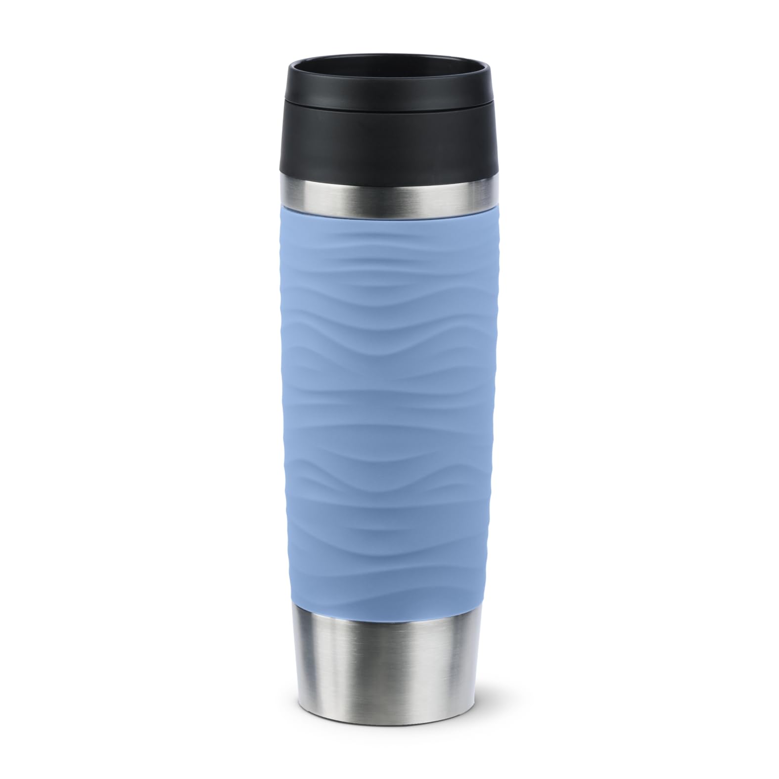 Emsa Travel Mug 500 ml Wave Thermobecher, neuer Komfort-Schraubverschluss, Kaffeebecher to go Edelstahl, 6h heiß und 12h kalt, 100% dicht, spülmaschinenfest, 360°-Trinköffnung, pastellblau, N20226