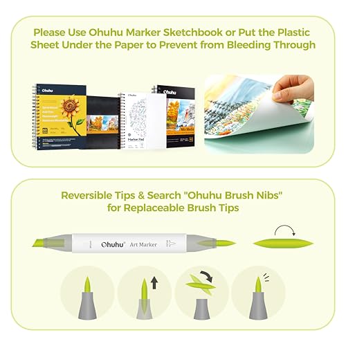 Image of Ohuhu Alcohol Markers Brush Tip - 168-color Art Marker Set Double Tipped Alcohol-based Markers for Artist Adults Coloring Illustration- Brush & Chisel - Honolulu - Refillable Ink