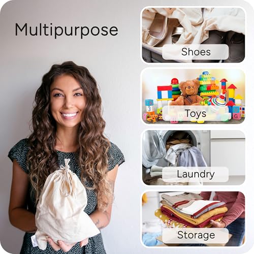 Image of LEAFICO Reusable Produce Storage Bags - XX-Large 19x23 3 Pack - Breathable Muslin Fabric Sacks with Drawstrings - Dust-Proof Travel Cotton Bags for Laundry, Clothes, Purses