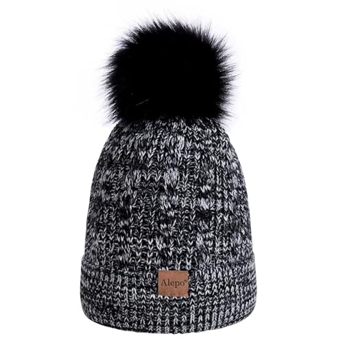 Kids Winter Beanie Hat, Children's Warm Fleece Lined Knit Thick Ski Cap (Mix Black&White)