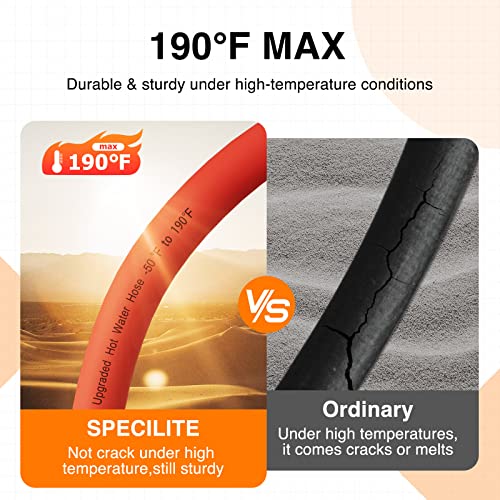 Specilite Hot/Cold Water Hose 5/8 Inch X 50 Ft,Heavy Duty Red Garden Hose -50℉ To 190℉,Flexible & Lightweight Rubber Hoses With 3/4 Inch Brass Fittings For Yard,Outdoor,Farm thumb #1