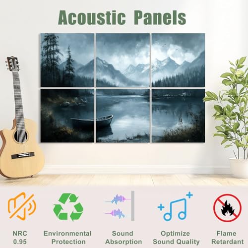 Paneles Acústicos Artísticos 6 Pack 72"x48" con Estampas de Lago, Montañas y Bosque - Absorbentes de Sonido Auto-adhesivos para Estudios de Grabación y Oficina miniatura 3