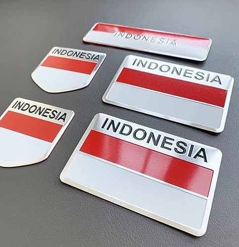 Image of 5Pcs Metal Indonesian Indonesia Flag Car Decal Stickers,Indonesian Flag Decal for Cars Trucks SUV Boats Bumper Window Fender Patriotic Badges