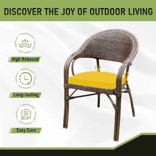 Image of Basic Beyond Outdoor Chair Cushions Set of 4, Outdoor Cushions for Patio Furniture, Water Resistant Patio Chair Cushions with 2 Ties, 17x16x2, Yellow