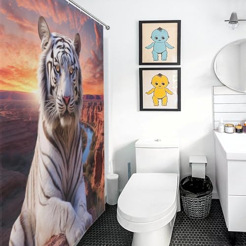 Rideaux de douche imperméables tigre en polyester lavable 183x183cm avec 12 crochets - 3