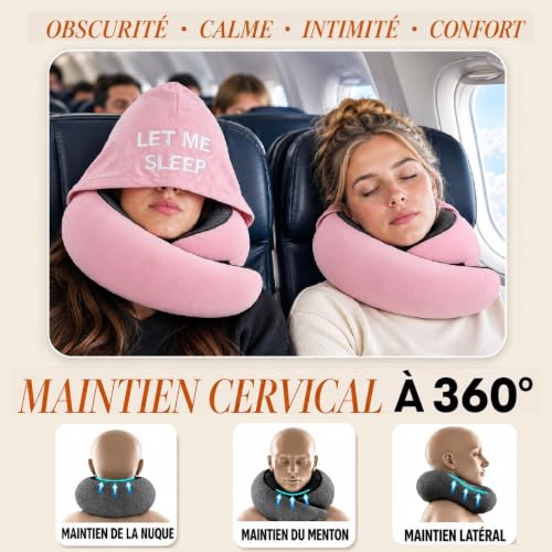 Coussin De Voyage Avion : sleepfly Coussin de Voyage à Capuche Tour de Cou Avion, Rose (Top 1) – Image 2