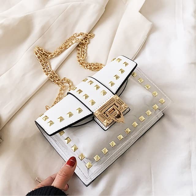 Amazon.co.jp: ゴールドスタッズクリアチェーンバッグショルダー