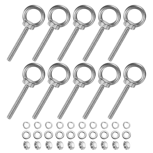 M METERXITY 10-Sets Stainless Eyebolt M6x50mm Shoulder Lifting Eye Bolt with Nuts Washers Male Screw Thread Ring Shoulder Eye Bolts Length 1.97 Inch for Suspending/Fastening
